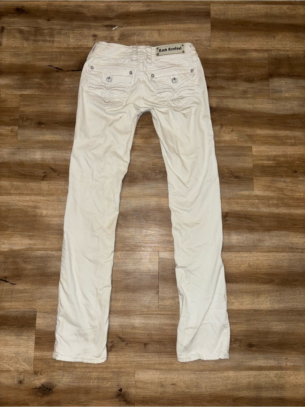 Rock Revival Women's White Skinny Jeans with Embroidered Back Pockets